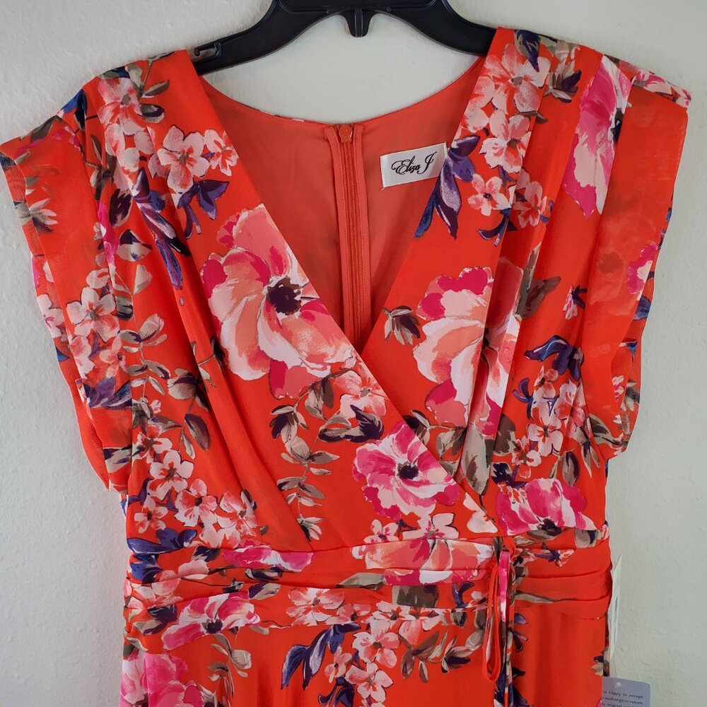 Eliza J Womens Orange Floral High/low Chiffon Petite Maxi Dress 14P - Picture 2 of 10